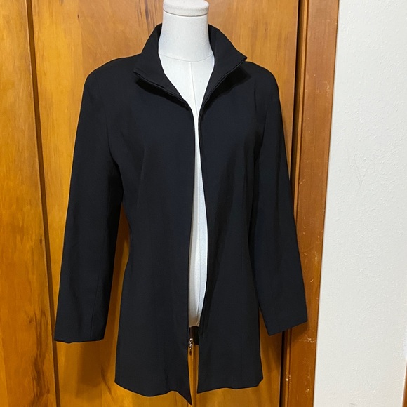 Donatella Black 100% Wool Women's Long Blazer Jacket Full Zip Up Closure Lined - Picture 4 of 7